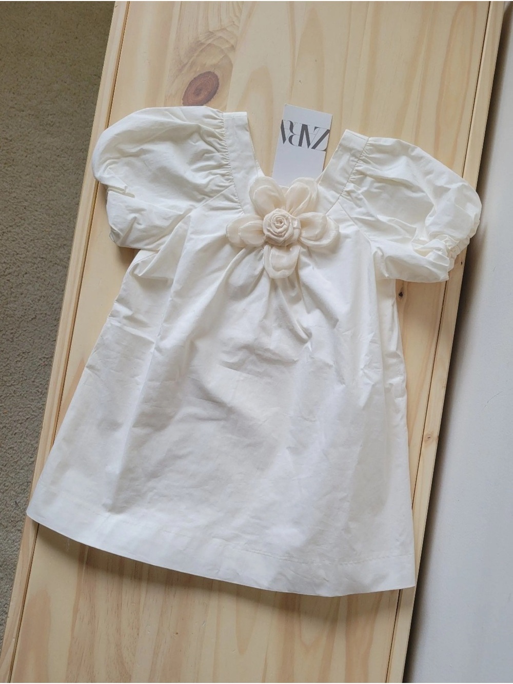 Zara Cream Puff Sleeve Top with Floral Applique